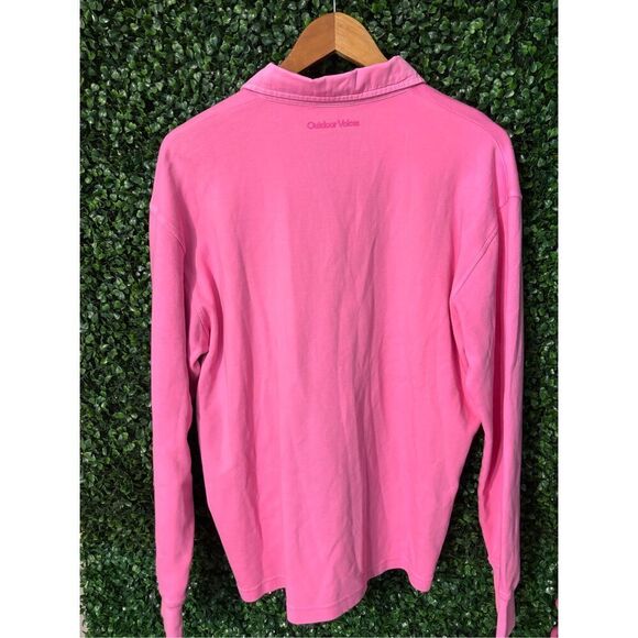 Outdoor Voices Mens Bubblegum Pink Rugby Polo Long Sleeve NWT Large - Picture 3 of 5